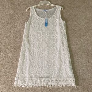 NWT Elsie & Zoey Sleeveless White Lace Shift Dress, Small